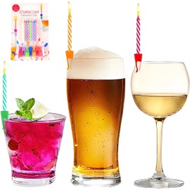 Celebration Birthday Candle Clips | Party Favors for 21st, 40th, Birthdays, New Years and More! | Unique Fun Beer Cup Shot Glass Champagne Toast Candles (Multi-Color, 15 Candles)
