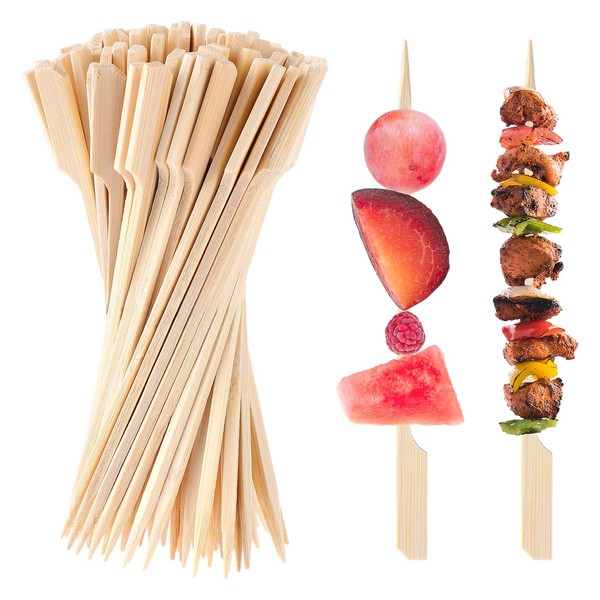 6 inch Bamboo Skewers, 100 PCS Bamboo Sticks for Cocktail Appetizer Toothpicks Kabab Skewers Picks Paddle Wooden Skewers for Cocktail, Fruit, Grilling, Drink, BBQ, Fondue(6 Inch)