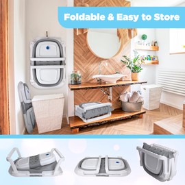 BEBELEH™ Collapsible Baby Bathtub with Thermometer – Bathtub + Baby tub Sling + Newborn Sling – Baby Bathtub Newborn to Toddler 0-24 Months – The Ultimate Baby Bath Tub! (with Thermometer,Gray)