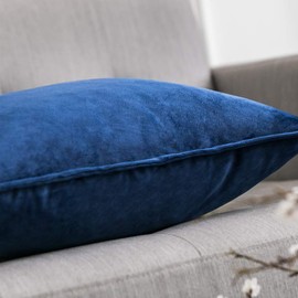 MIULEE Pack of 2 Velvet Soft Decorative Square Throw Pillow Case Flanges Cushion Covers Pillowcases for Livingroom Sofa Bedroom with Invisible Zipper 30cm x 50cm 12x20 Inch Set of Two Navy