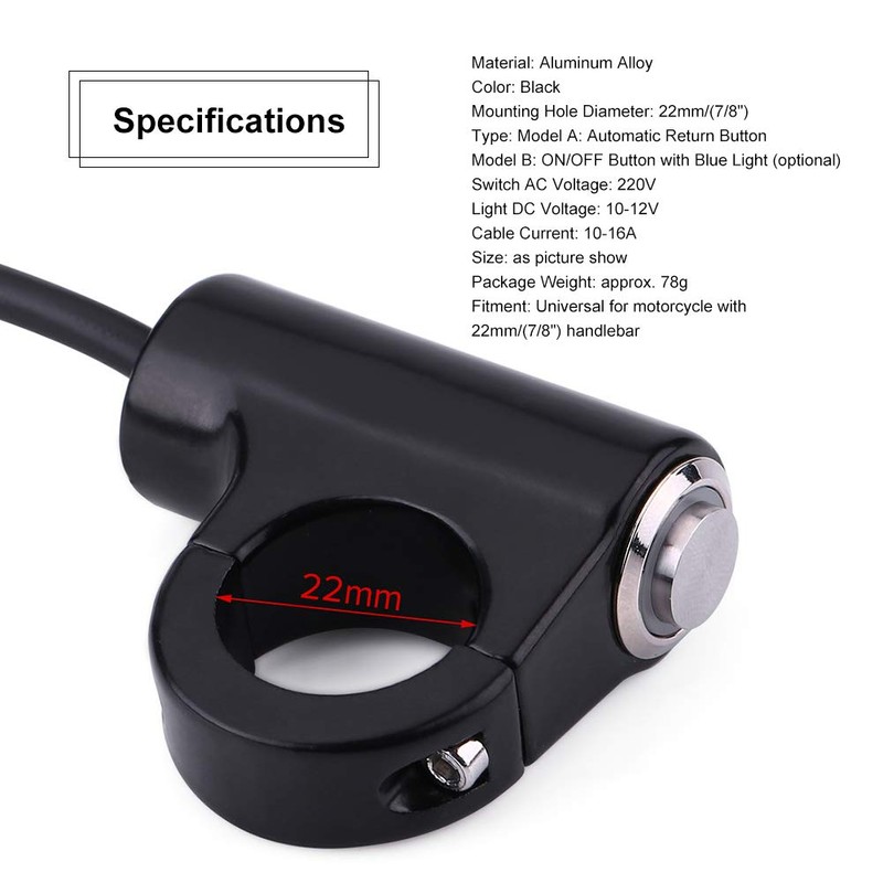 Motorcycle Mini Switch 50A, Keenso 7/8" 22mm Aluminum Alloy Switch