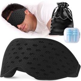 Umisleep Breathable 3D Sleeping Mask for Side Sleepers, Comfortable, Lightweight Sleeping Mask for Men Women, with Storage Bag & Ohropax for Airplane, Travel, Office, Black