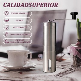 Molinillo de café, molinillo de café manual de acero inoxidable, molinillo de café manual portátil, molinillo de café de manivela, molinillo de café de cerámica, oficina, hogar y camping (plateado)