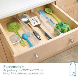 InterDesign Plastic Adjustable Deep In Drawer Dividers for Storage, Organization, Utensils, Kitchen, Dresser, Desk, Bathroom DrawersInterDesignLinus62330Set of 2, Includes 4 PiecesClear