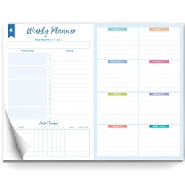 Clever Fox Weekly Desk Planner - Desktop Weekly To Do List Notepad & Planning Pad for Boosting Productivity, 50 Tear Off Weekly Journal Sheets, Size: 21.5 x 28 cm (Blue)