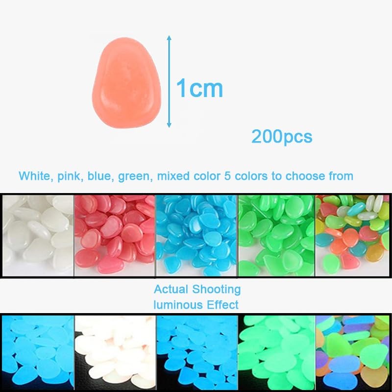Glow in Dark Rocks,200Pcs Long Term Glowing Decorative Stone,Luminous Stones,Glow