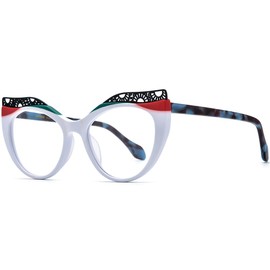 HEPIDEM Multicolor Acetate Glasses Frame Women Cat Eye Eyeglasses Men Optical Spectacles 9291 (9365 White, Clear)