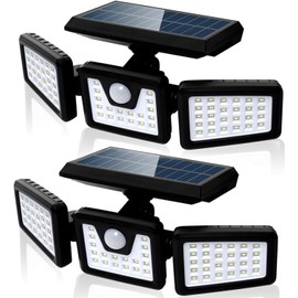 Luces Solares 2 Paquetes, TXG 368 LED Lámpara 3 Modos 270 ° Solar Exterior Solar Luz LED, 3 Cabezales Ajustables Lámpara Exterior IP65 con Sensor de Movimiento para Jardín, Patio(2PCS)