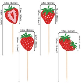 ZHUOWEISM 12 PCS Strawberry Centerpiece Sticks Glitter Berry 1st Birthday Table Flower Centerpieces Sweet Fruit Strawberry Floral Decor for Baby Shower First Birthday Party Centerpieces Supplies Red