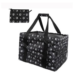 Extra Large Utility Tote Bag - Oversized Collapsible Tote with Wire Frame, Durable Reusable for Beach, Groceries, Laundry, Car Trunk, Storage and Travel - Includes 5x7 Bag with Hook - Dog Paw