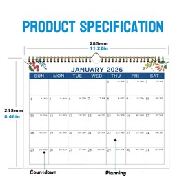 2025.07-2026.06 Wall Calendar, Monthly Planner with To-Do List, Watercolour Design, Spiral-Bound, 31.7 x 24.4 cm