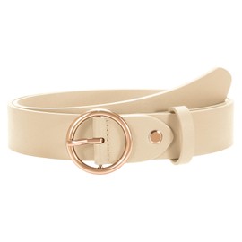 XZQTIVE Women Leather Belt with Circle Gold Buckle Fashion Ladies Waist Belt for Jeans Pants Dresses,Beige, Beige, Medium: fits waist from 30"-35"