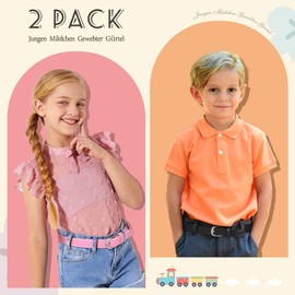 SUOSDEY Pack of 2 Woven Elastic Kids Belt for Boys Girls 2.5 cm Wide, 07. Black+Pink/Silver Buckle