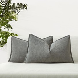 JUSPURBET Dark Grey Herringbone Textured Lumbar Throw Pillow Covers 12x20 inch Set of 2 for Home Decor Living Room Couch Bed Decorative Soft Luxury Chenille Cushion Case with Invisible Zipper