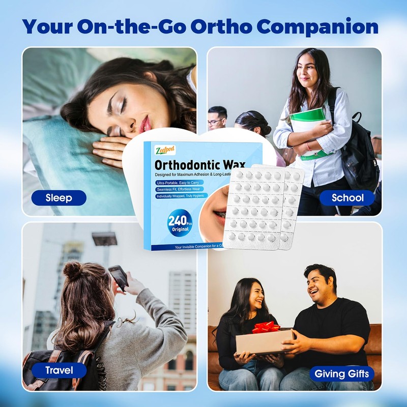 240 Pieces Pre-Cut Orthodontic Wax for Braces, Individually Wrapped Dental