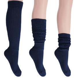 AWS/American Made Slouchy Scrunch Cotton Slouch Socks for Women Shoe Size 5 to 10 (Navy, 3 Pairs)
