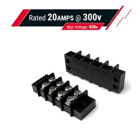 MGI SpeedWare 4 Circuit Double Screw Terminal Junction Block 300V/20A, Row Barrier Strip (2-Pack)