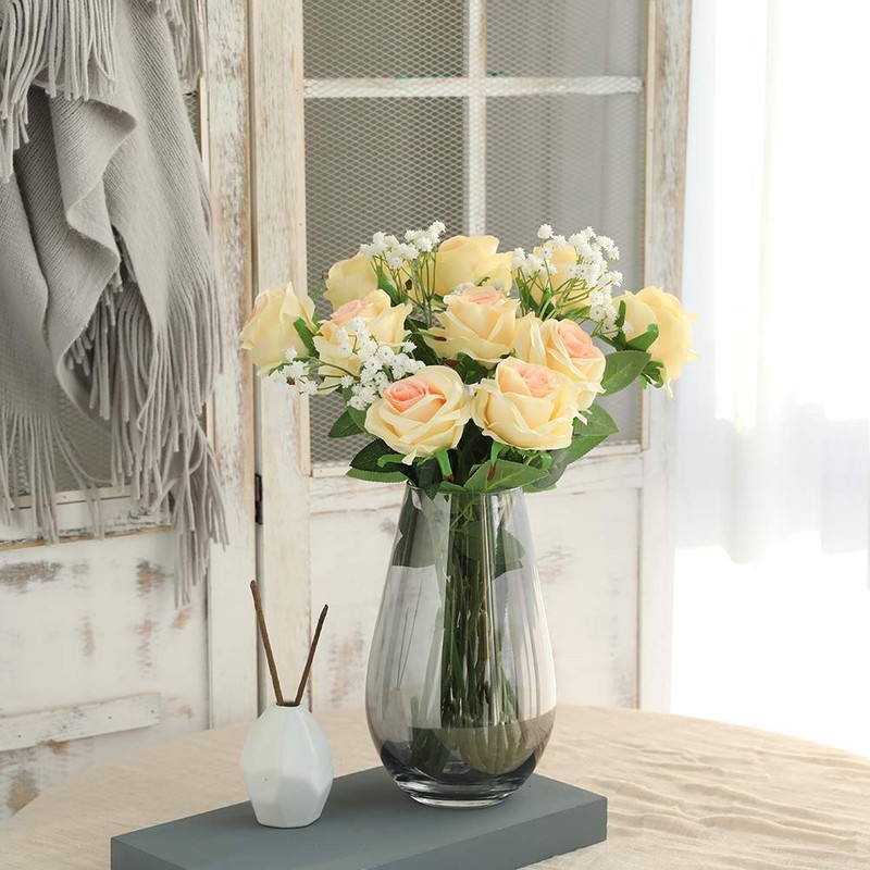 Justoyou Silk Artificial Rose Flowers Bridal Bouquet Flowers
