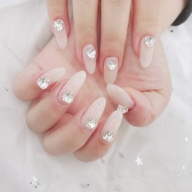 ❣️ Pointy heart handmade nail tips ✨ - Short C curve coffin / ❣️ 뾰족하트 수제네일팁 ✨ - 숏C커브코핀