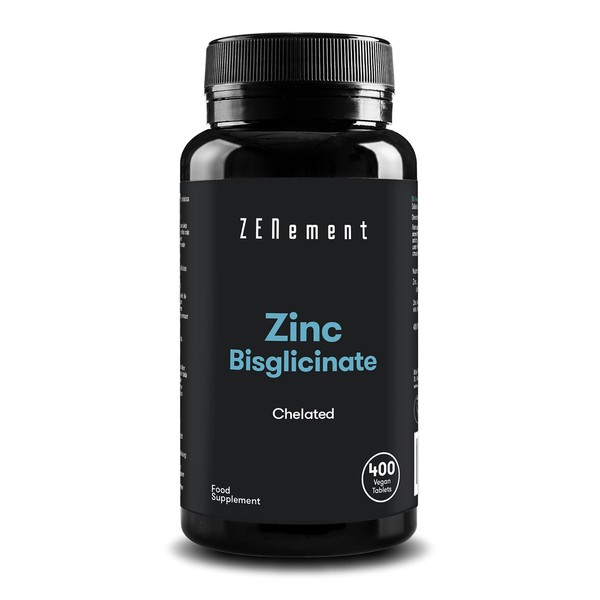 Zinc, 25mg (Bisglycinate), 400 Tablets | Chelated | Antioxidant, Supports The Immune System, Skin, Hair and Eyesight | Vegan | Zenement