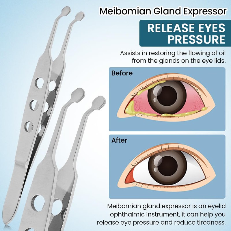 Meibomian Gland Expressor, Stainless Steel Eyelid Massage Tweezer with Positioning