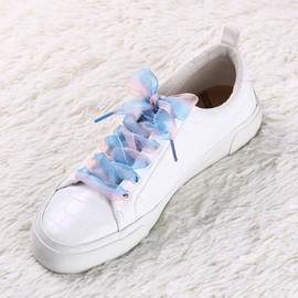 Allegra K 2.5cm Wide Flat Shoelaces for Women Gradient Color Organza Shoe Laces Strings Blue Pink 150cm/59