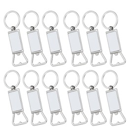 PATIKIL Sublimation Blanks Keychains, 12 Pcs Metal Rectangle Bottle Opener Blank Key Rings Heat Transfer Keychains for DIY Crafts Photo Nameplate Friends Families, Silver Tone, Style 5