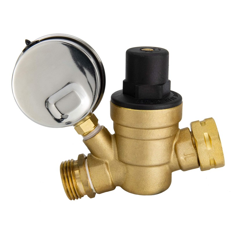 RecPro RV Brass Water Pressure Regulator with 90 Degree Fitting