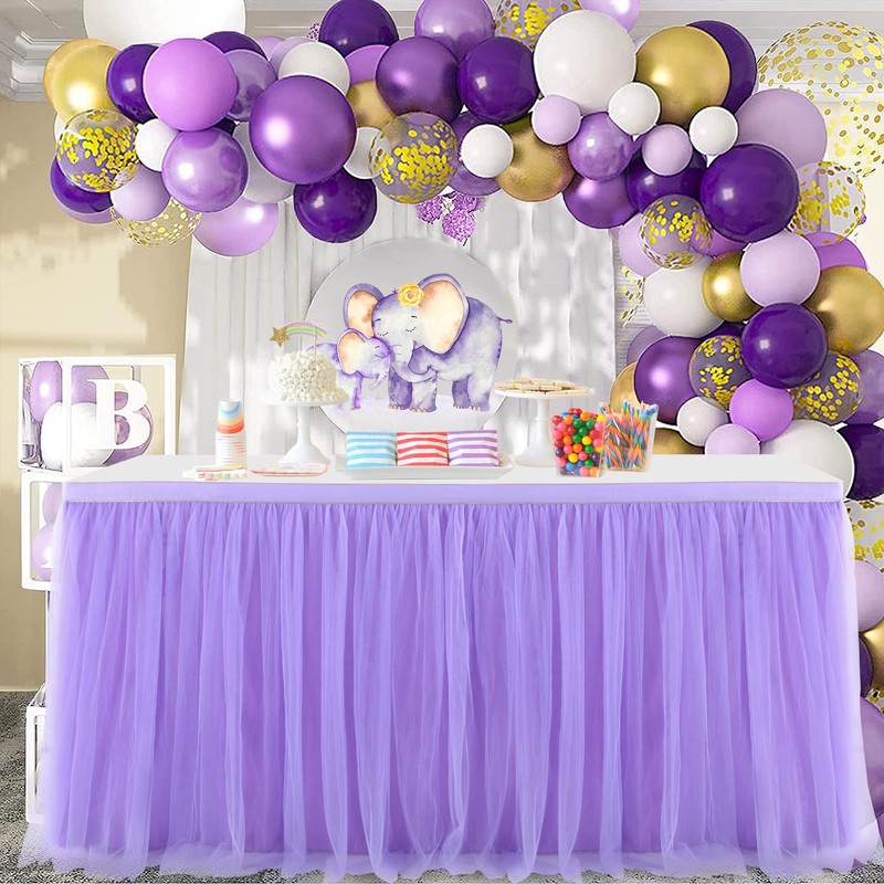 Suppromo Purple Tulle Table Skirt Tutu Table Cloth for Rectangle