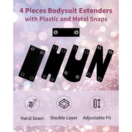 Liebster 4PC Bodysuit Extender Set for Women - Adjustable Long Torso Snap Extenders, Comfort Fit with Metal Snaps (Large)