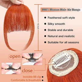 XFSRG Bangs Clip-In Hair Pieces, Real Hair, Blonde Clip-In Fringe, Real Hair Piece with Fringe for Women (Orange)