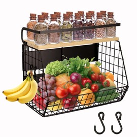 DecorDudz Magnetic Shelf for Fridge with Wood Lid, Fruit Potato and Onion Storage Bins, Pantry Organizers & Storage, Large Container Magnetic Spice Rack for Refrigerator, Kitchen Counter