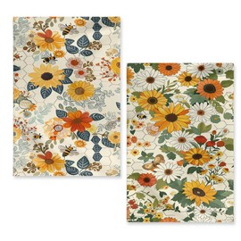 JLSTK Vintage Sunflowers Kitchen Towels Decorative Set Flowers Bees Dish Towels Hand Towels for Kitchen Farmhouse Holiday Home Decor Gifts for Women,Housewarming Gifts 16x24 Inch
