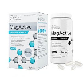 Magnesium Komplex Hochdosiert – 4 Organische Magnesiumformen mit Vitamin B6 – Hohe Bioverfügbarkeit – Unterstützt Nerven- und Muskelfunktion – Vegan, Ohne Zusätze – MagActive (90 Kapseln)
