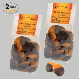 Gift Bags of Dried Apricots dipped in Belgian DARK Chocolate, 2-PACK, 10 OZ each - Cool Packs + Insulation