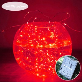 Red Solar Christmas String Lights Outdoor Waterproof 100 LED（2 Pack） 8 Modes Copper String Lights Fairy Lights for Valentine's Day, Garden, Patio, Fence, Balcony, Outdoors(red 2pcs)