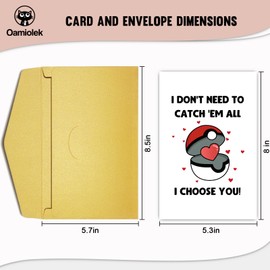 Oamiolek Funny Valentines Day Card for Him Her, Cute Gamer Valentine's Day Card for Boyfriend Girlfriend, I Choose You Vday Card, I Don't Need To Catch Em All