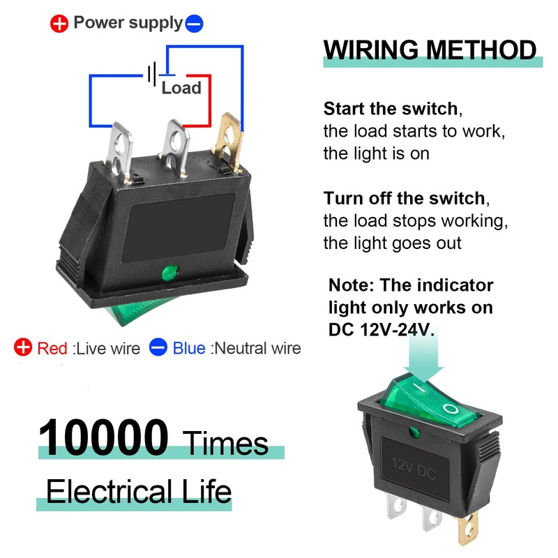 QTEATAK KCD3 SPST On/Off 3-Pin 2-Position Snap DC 12V-24V 30A