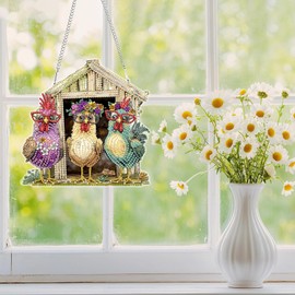 GHHKUD Hanging Diamond Painting Kits for Adults, Chicken Diamond Art Kits Pendant Ornament, DIY Acrylic 5D Special Shaped Crystal Diamond Gem Art, Diamond Painting Craft Kits for Wall Decor