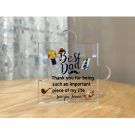 Gifts for Dad, Dad Birthday Gift, Dad Gifts from Daughter - Decorative Acrylic Block Puzzle 4.1x4.1 inch - Cool Dad Gift for Dad Step Dad Father Papa,Include a Ginkgo Biloba Necklace