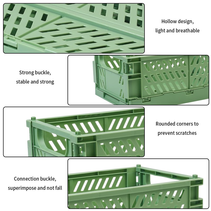 3 Pcs Plastic Folding Storage Crates, Collapsible Mini Storage Baskets,