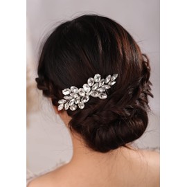 BERYUAN Rhinestone Hair Comb with Crystal Bridal Side Piece for Weddings, Women, and Girls (silver)