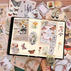 JUNEBRUSHS 324 piezas de pegatinas vintage para álbumes de recortes, suministros de papel para diario, colección retro, Washi, estampación de bricolaje, kits de manualidades, collage, álbum de bala, marcos de fotos y marcos de fotos botánicos (naturaleza