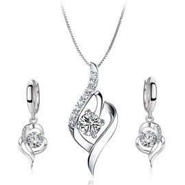 Collares de Mujer, Juego Collar Aretes de Mujer Plata de Ley 925 con para Regalo Cadena 45cm Longitud,Romántico Regalo de Mamá Esposa Boda Cumpleaños,Regalo de San Valentín(Collar y Par de Aretes)