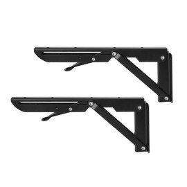 FlyGulls 2 Pack Folding Shelf Brackets Foldable Right Angle Brackets Black White Wall Mounted Brackets for Shelves (Black) 8"