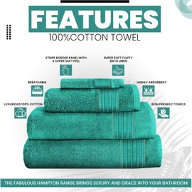 GC GAVENO CAVAILIA New Hampton Pack of 4 Bath Towel Set, 100% Ringspun Cotton, Extra Absorbent 450 GSM Luxury Bath Sheets, Aqua, 4PK
