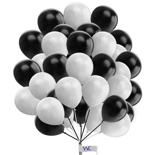 Round Balloons 25 Pack 10 Inch White & Black Balloons
