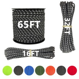 LUYADIN 1/4" x 32' Marine Grade Bungee Cord Elastic Shock Cord, Kayak Stretch String Rope, Heavy Duty Bungee Shock Cords for Repairing Tent Poles, DIY, Tie Downs (Black White Camo)