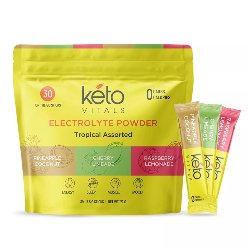 Keto Vitals Tropical Electrolyte Powder Stick Packs Tropical Assorted 30CT