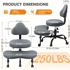 AtHope Cross Legged Office Chair, Criss Cross Desk Chair ADHD Meditation Kneeling Yoga Seat with Adjustable Height, Lumbar Support, Wider Footrest and Wheels (Dark Gray)